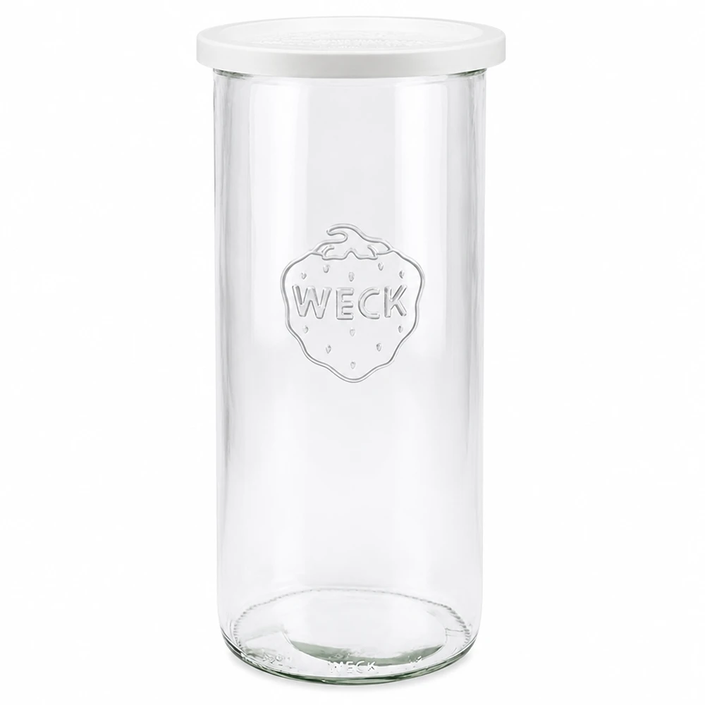 Copos de vidro de 1500ml com tampa fresca WECK RR100 Frasco de armazenamento WECK 1500ml com tampa branca de frescura RR100 em vidro transparente com o logótipo WECK para armazenamento