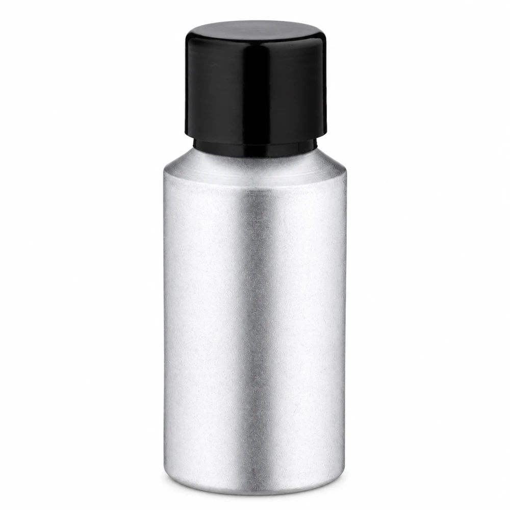 30ml gebeizte Aluflasche mit Schraubkappe Frasco de alumínio manchado de 30 ml com tampa de rosca preta para cosméticos e óleos essenciais