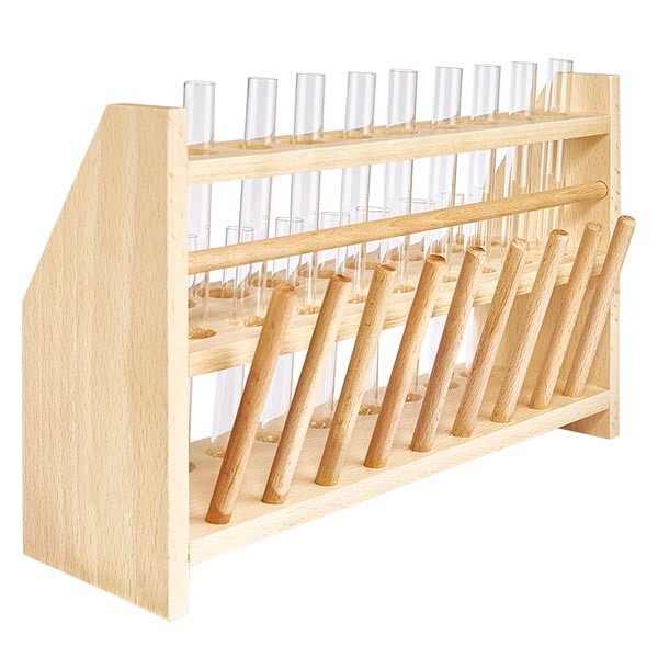 Suporte de madeira para tubos de ensaio com 18 tubos de ensaio de soda-cal 100x12