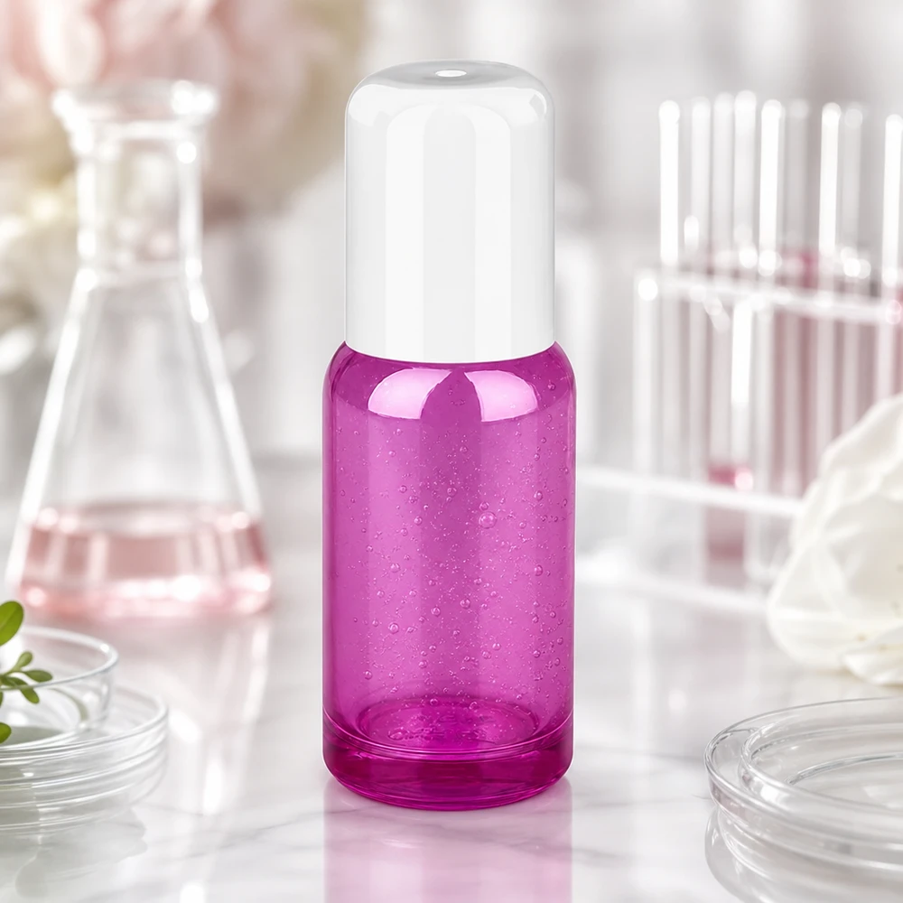 Frasco roll-on de 20 ml branco padrão PurpleLine UT18/20 Frasco roll-on compacto de 20 ml com tampa branca em cor púrpura brilhante para levar consigo