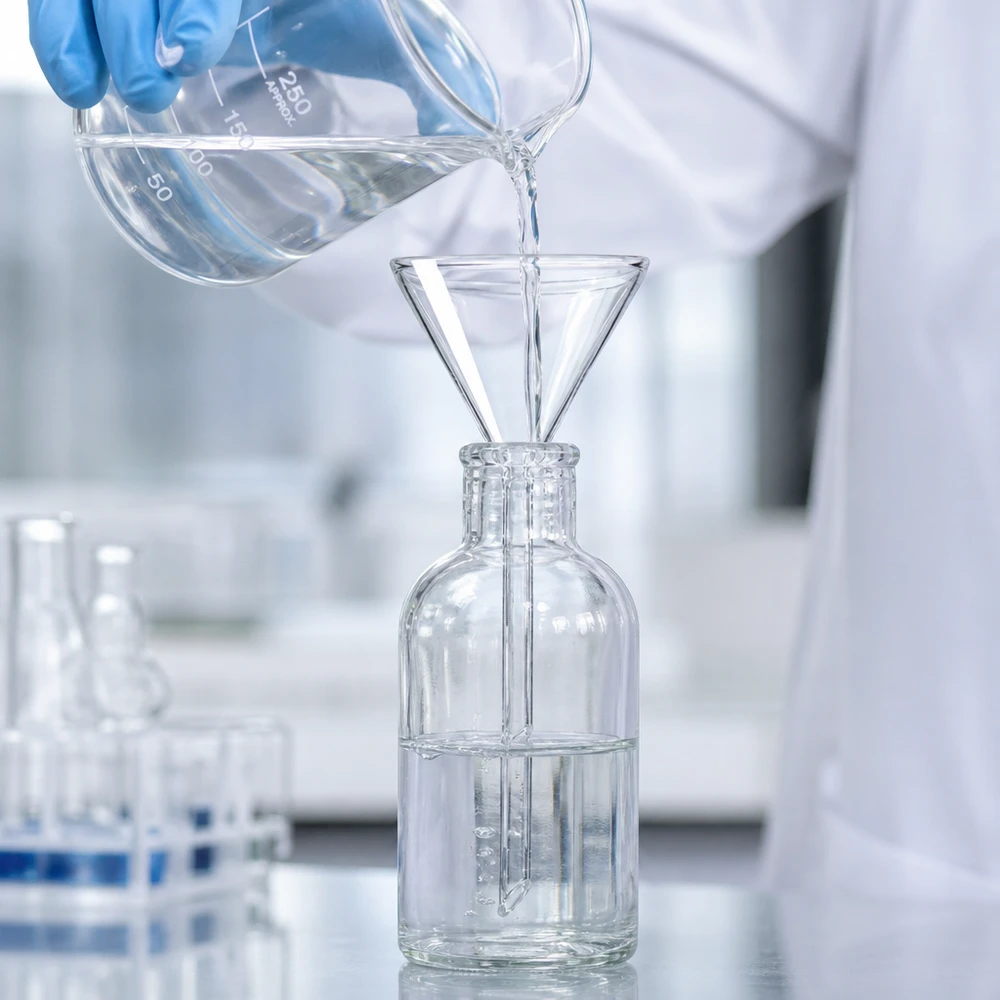 Funil de vidro de precisão com 70 mm de diâmetro e pega curta para aplicações laboratoriais e experiências profissionais