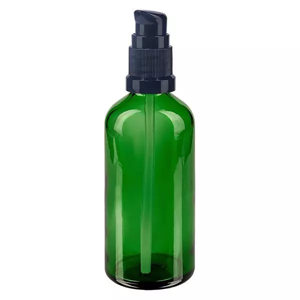 Frasco de farmácia verde 100ml tampa de bomba preta standard Frasco de farmácia verde 100ml tampa de bomba preta standard