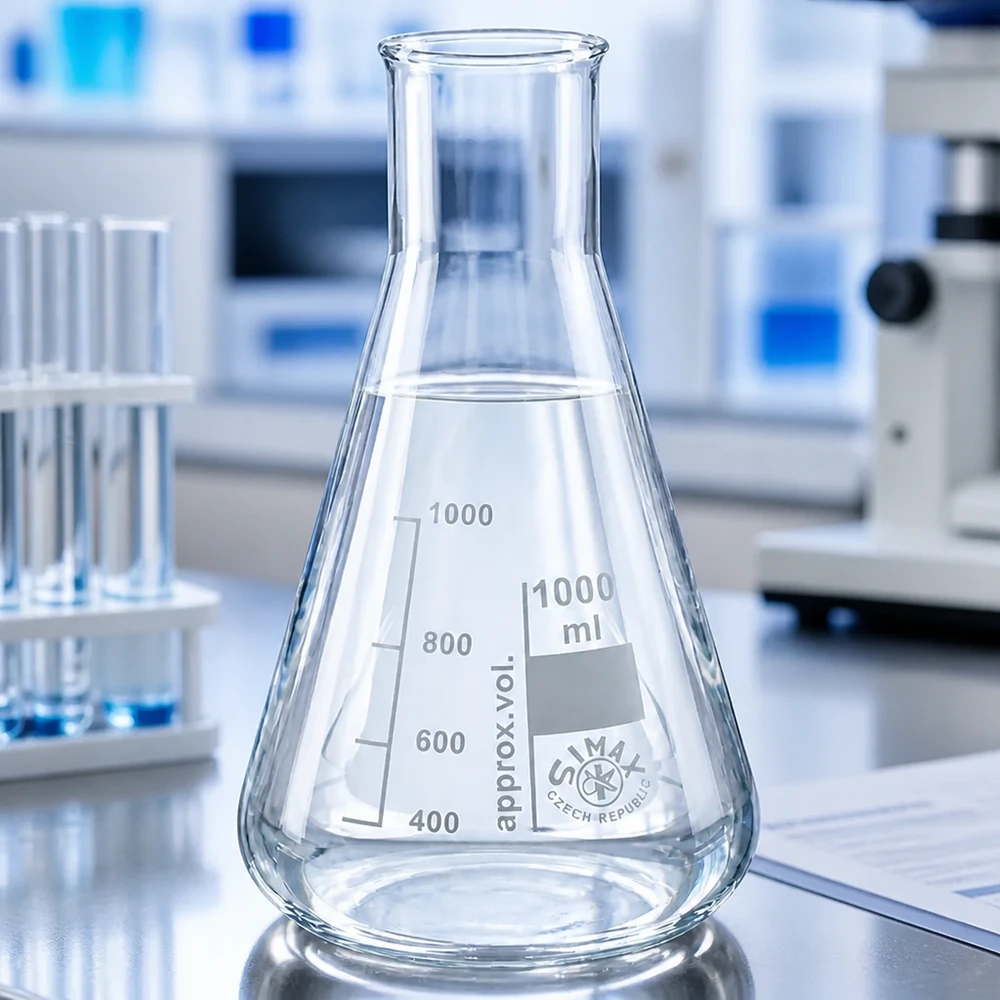 Erlenmeyer de 100 ml com gargalo largo e graduação para medições precisas no laboratório