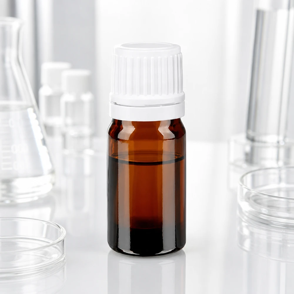 Frasco de farmácia de 5 ml, de vidro castanho, com tampa de segurança branca de 11 mm, no laboratório