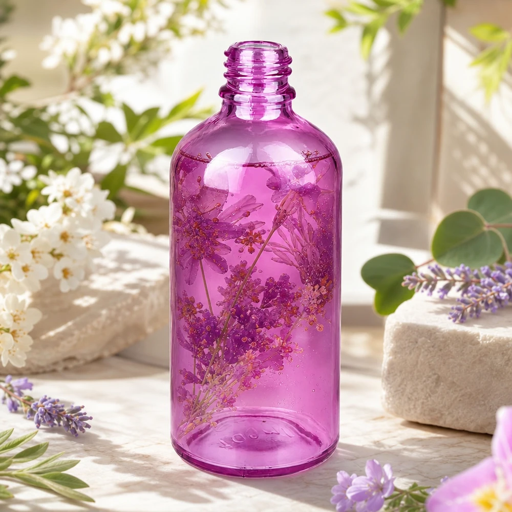Frasco de farmácia de 100 ml PurpleLine UT18/100 UNiTWIST Frasco redondo de boticário 100ml PurpleLine com forma orgânica ideal para essências de beleza natural