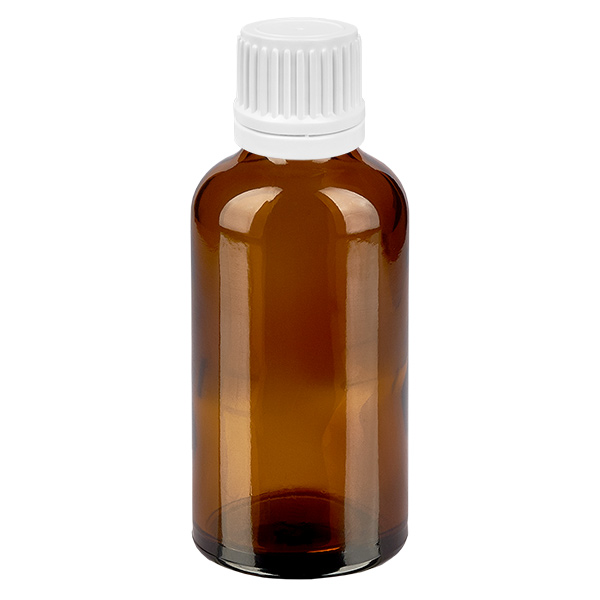 Frasco conta-gotas de 50 ml com tampa inviolável branca de 0,7 mm BrownLine UT18/50