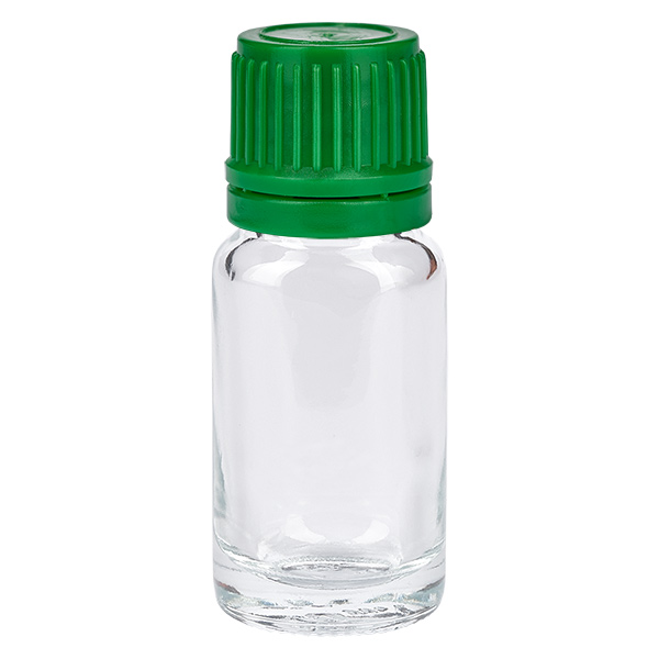 Frasco de 10 ml com tampa de rosca de 11 mm verde com fecho inviolável ClearLine UT18/10