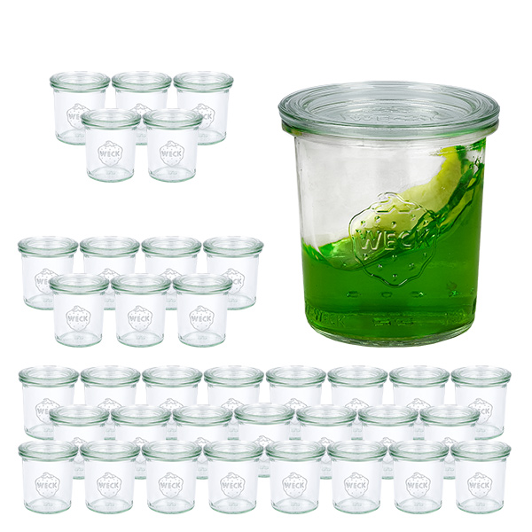 36er Set Weck Gläser 140 ml Sturzgläser mit 36 Glasdeckeln 36er Set Weck Gläser 140 ml Sturzgläser mit 36 Glasdeckeln