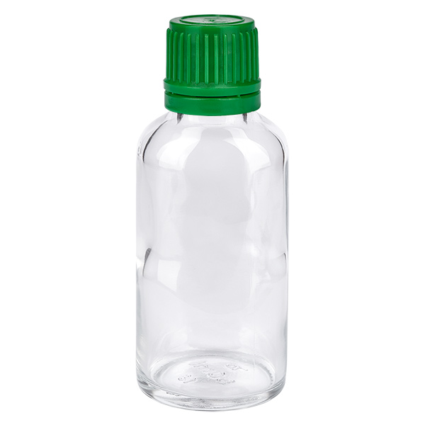 Frasco de 30 ml com tampa de rosca de 11 mm verde com fecho inviolável ClearLine UT18/30