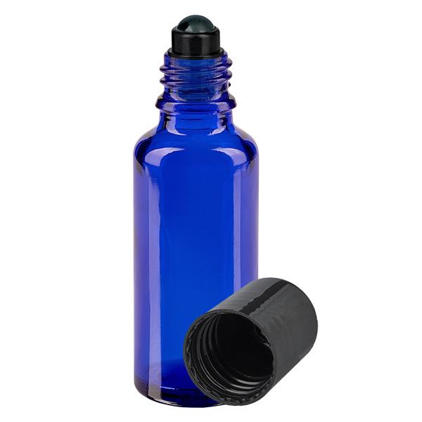 Frasco de farmácia azul 30ml com tampa de rosca preta