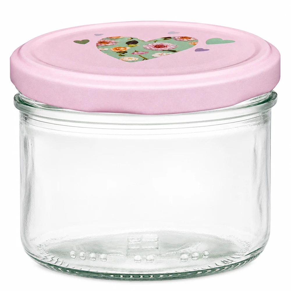Frasco cilíndrico de 230 ml com tampa BasicSeal cor-de-rosa e motivo de coração, frasco de conservação para guardar alimentos