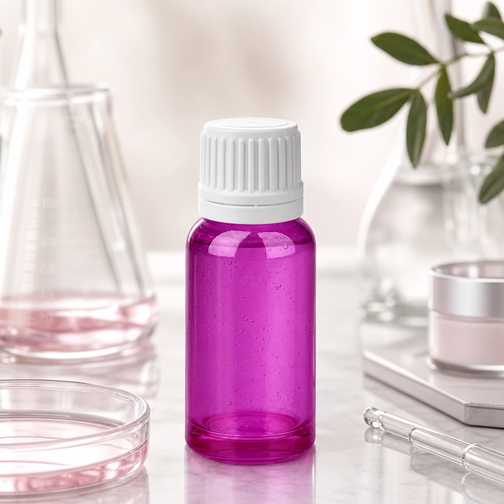 Frasco de 20ml com tampa de rosca de 11mm branca Originalidade tampa de rosca PurpleLine UT18/20 Frasco de laboratório compacto de 20 ml em violeta transparente com tampa de rosca com nervuras para aplicações laboratoriais