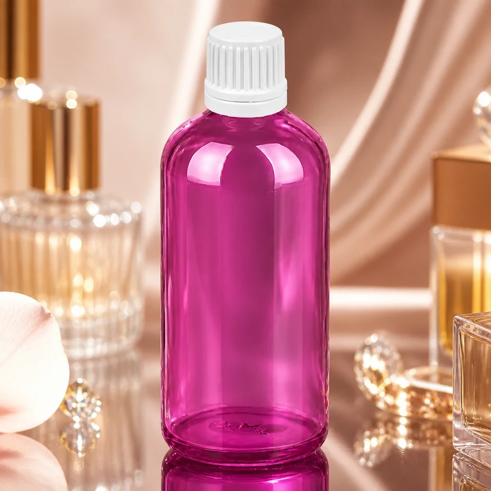 Frasco conta-gotas de 100 ml com tampa de rosca Originality branca de 0,7 mm PurpleLine UT18/100 Frasco conta-gotas PurpleLine de alta qualidade de 100 ml em roxo brilhante com tampa conta-gotas branca profissional