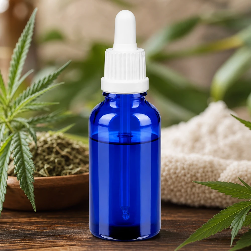 Frasco de pipeta de 30 ml de alta qualidade em vidro azul com tampa branca BlueLine UT18 para cosméticos