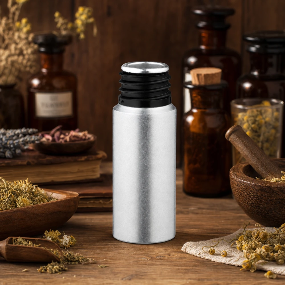 Frasco de alumínio decapado de 20ml Frasco prateado de 20 ml em alumínio tingido com acabamento mate para aplicações profissionais