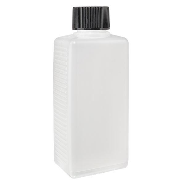 Frasco quadrado de 250ml em PE natural, com tampa Frasco quadrado de 250ml em PE natural, com tampa