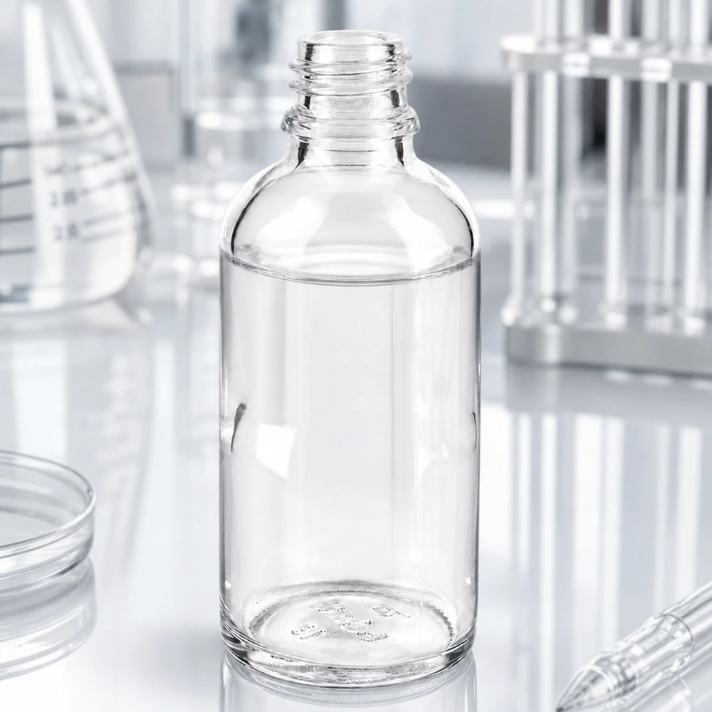 Frasco pequeno de vidro ApoGlas de 50 ml com qualidade farmacêutica para uma dosagem precisa de líquidos