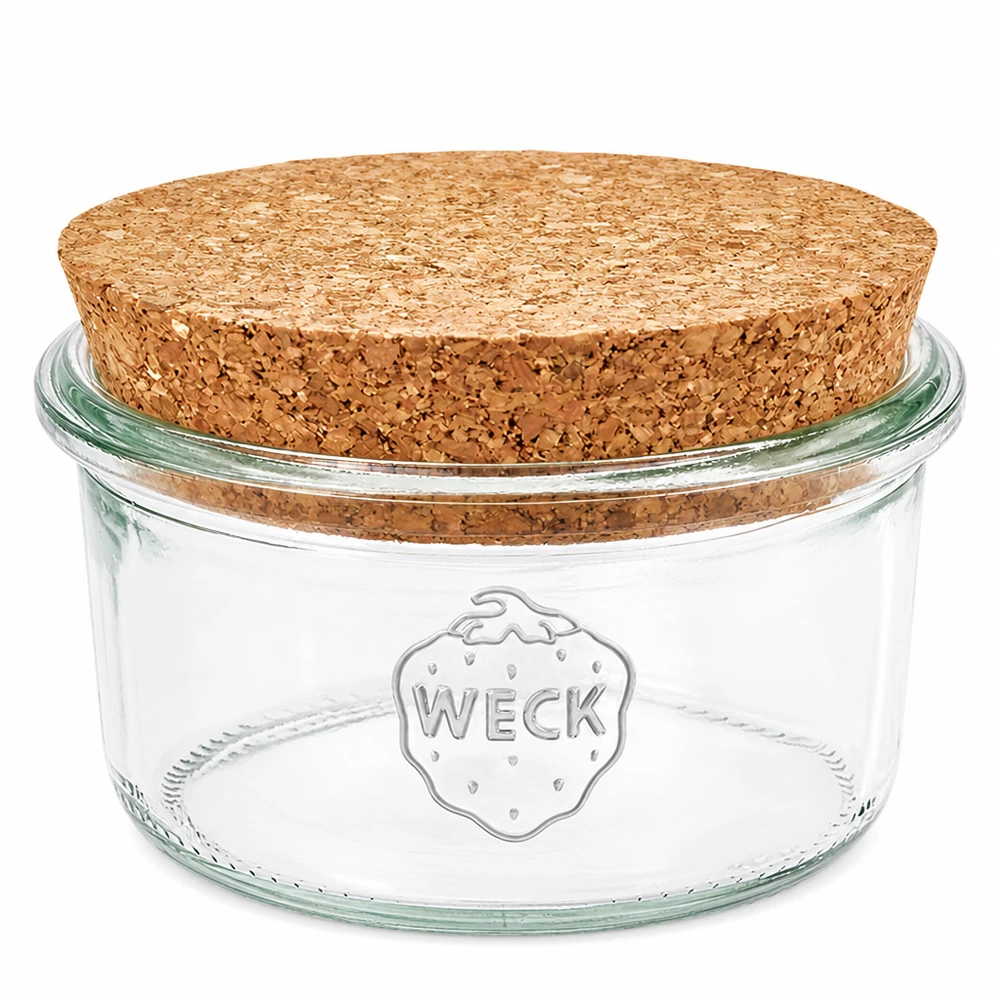 Frasco de vidro transparente para arrumação WECK 165ml RR80 com tampa de cortiça natural