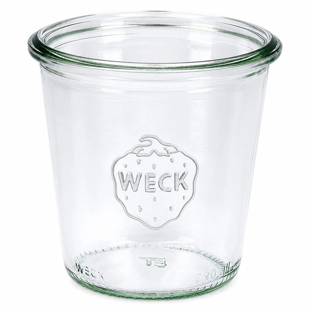 Frasco de vidro alto de 290 ml WECK RR80 Copos WECK 290ml RR80 de alta transparência com o logótipo WECK para conservas e enlatados