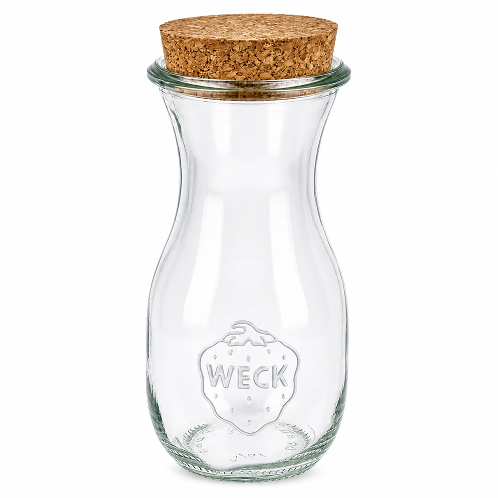 Garrafa de sumo de 290ml WECK RR60 com cortiça natural Garrafa de sumo WECK 290ml RR60 em vidro com rolha de cortiça natural frasco de vidro transparente vazio para conservas