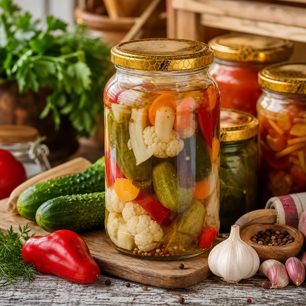 Frasco redondo de 1062 ml + tampa BasicSeal favo de mel UNiTWIST 1062ml Rundglas mit Bienenwabe-Deckel als Einmachglas für eingelegtes Gemüse Gurken Paprika Blumenkohl mixed pickles