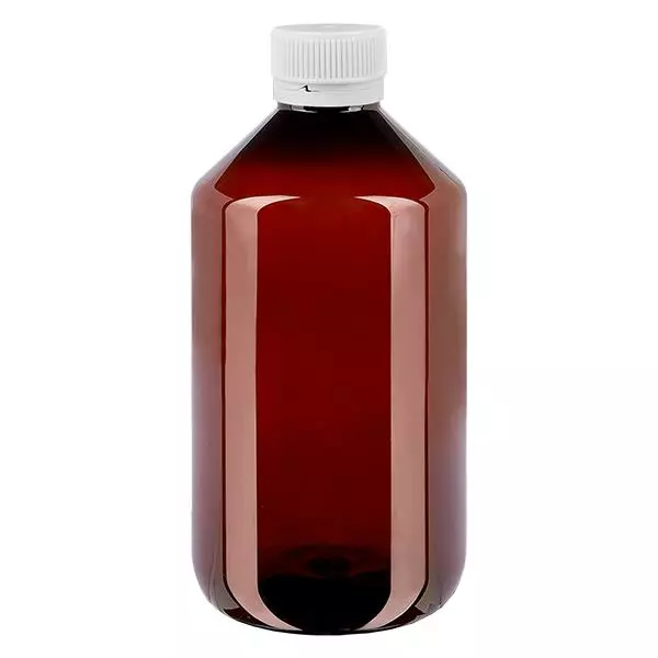 Frasco PET 500ml com tampa inviolável de canelura branca Frasco PET 500ml com tampa inviolável de canelura branca