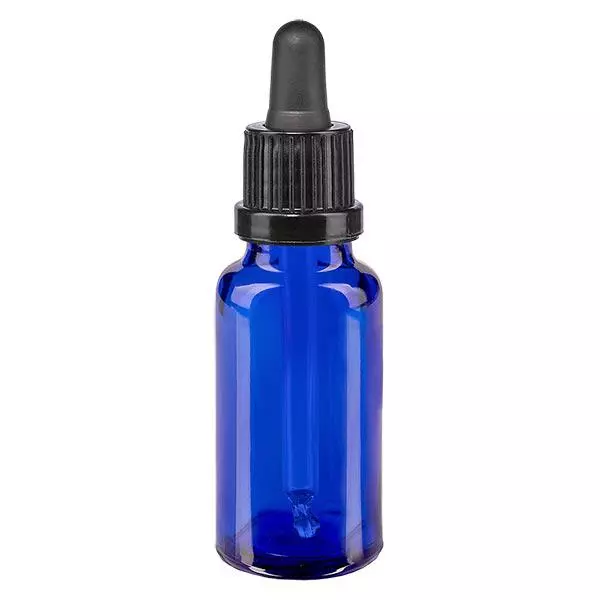 Frasco de farmácia azul 20ml pipeta preta fecho inviolável