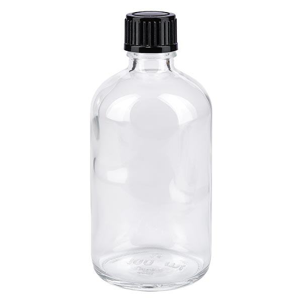 Frasco de farmácia 100ml transparente tampa conta-gotas 1mm preto standard
