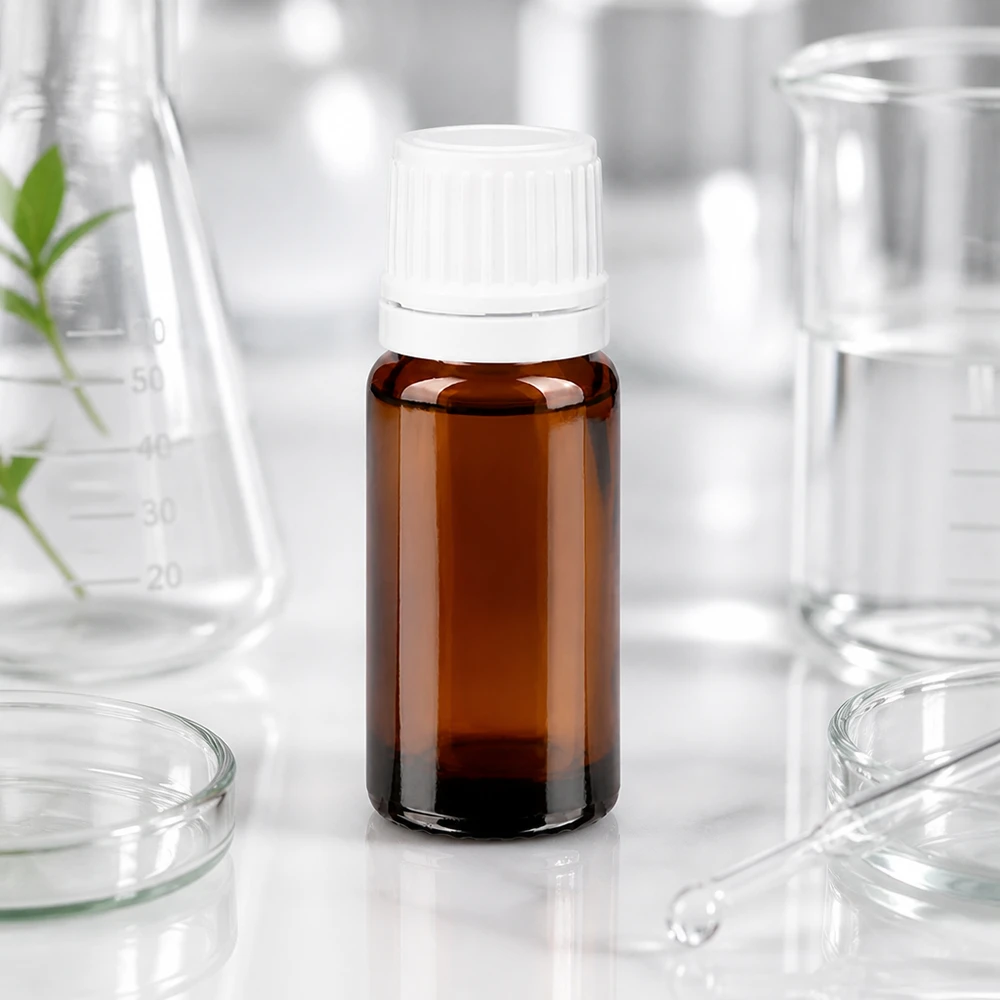 Frasco de farmácia castanho 10ml tampa conta-gotas 1.2mm tampa inviolável branca Frasco de vidro âmbar de 10 ml com tampa de rosca branca e um orifício de gotejamento fino de 0,7 mm