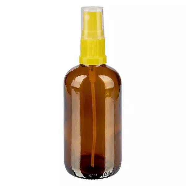 Frasco de farmácia castanho 100ml spray top amarelo Frasco de farmácia castanho 100ml spray top amarelo