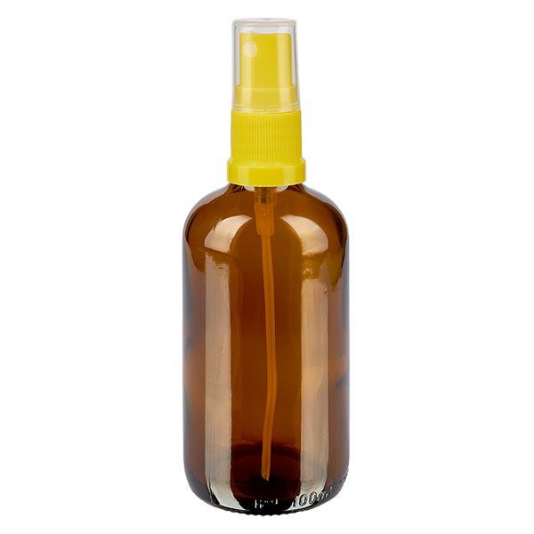 Frasco de farmácia castanho 100ml spray top amarelo
