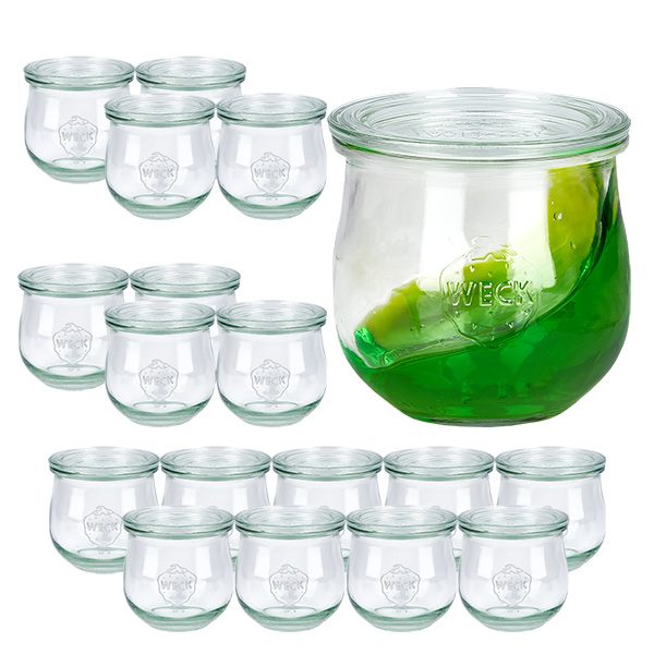 Conjunto de 18 frascos Weck frasco de tulipas de 370ml com 18 tampas de vidro Conjunto de 18 frascos Weck frasco de tulipas de 370ml com 18 tampas de vidro