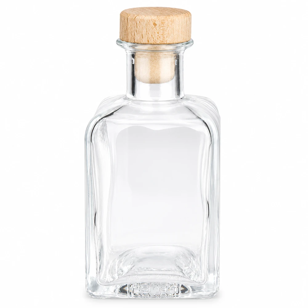 200ml Glasflasche "Clara" mit Holzgriff-Korken UNiTWIST Garrafa de vidro de 200 ml Clara com rolha de madeira Garrafa decorativa retangular transparente vazia com rolha de cortiça