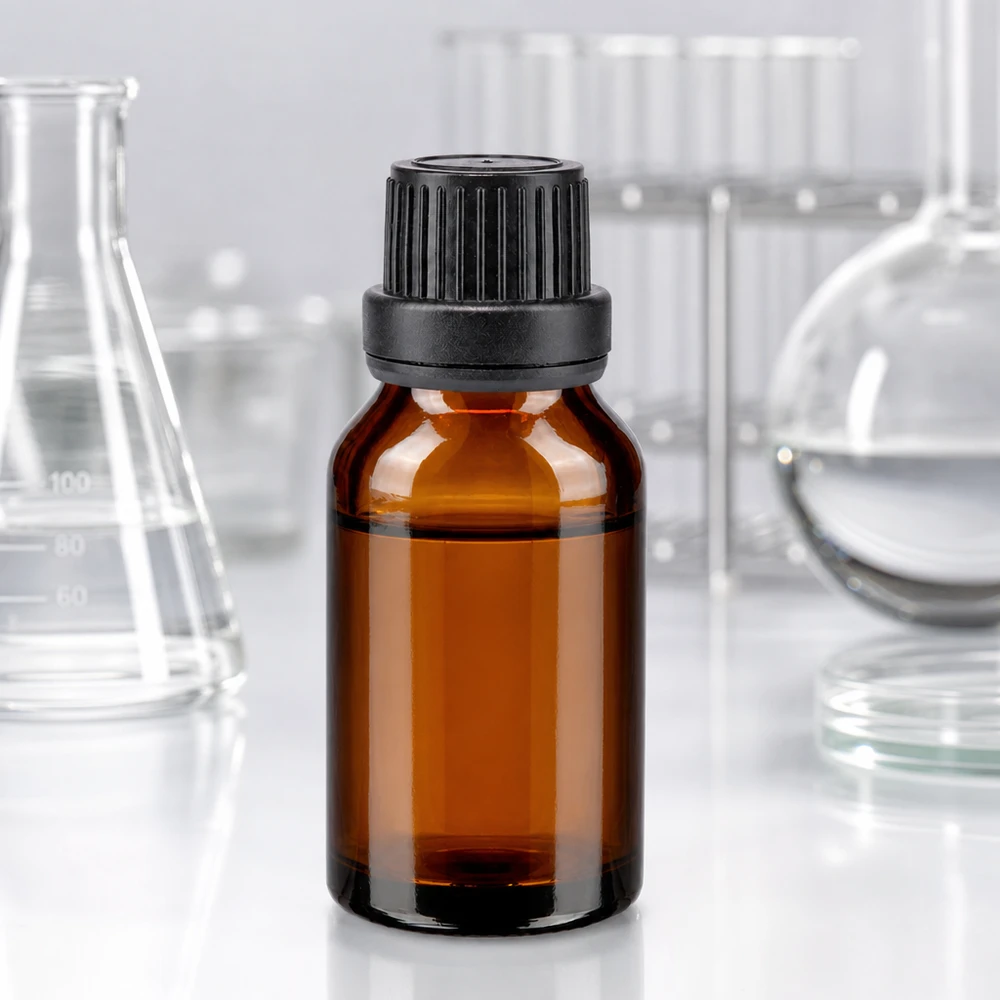 Frasco de farmácia castanho 15ml com tampa de conta-gotas e anel de vazamento 2mm preto com fecho inviolável Frasco de farmácia de vidro castanho de 15 ml com conta-gotas preto de 2 mm, dosagem de precisão e proteção UV