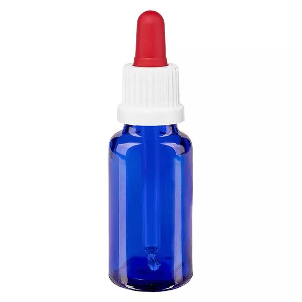 Frasco de farmácia azul 20ml pipeta branca/vermelha fecho inviolável