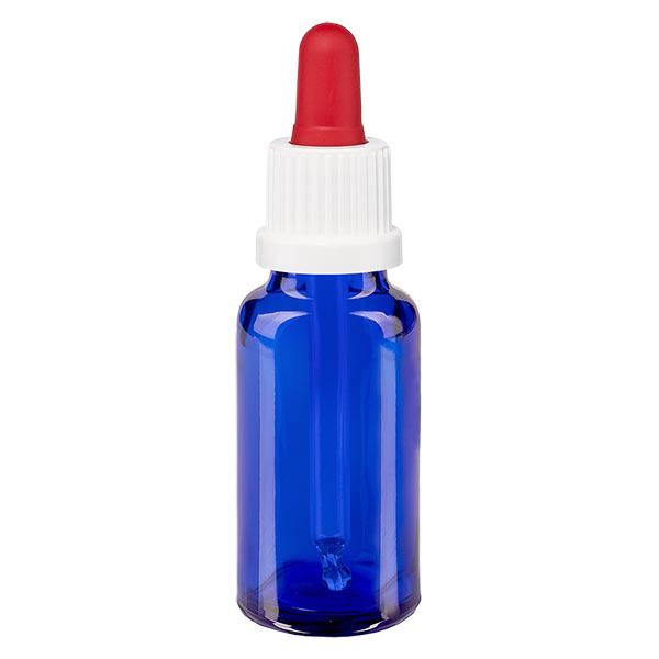 Frasco de farmácia azul 20ml pipeta branca/vermelha fecho inviolável Frasco de farmácia azul 20ml pipeta branca/vermelha fecho inviolável