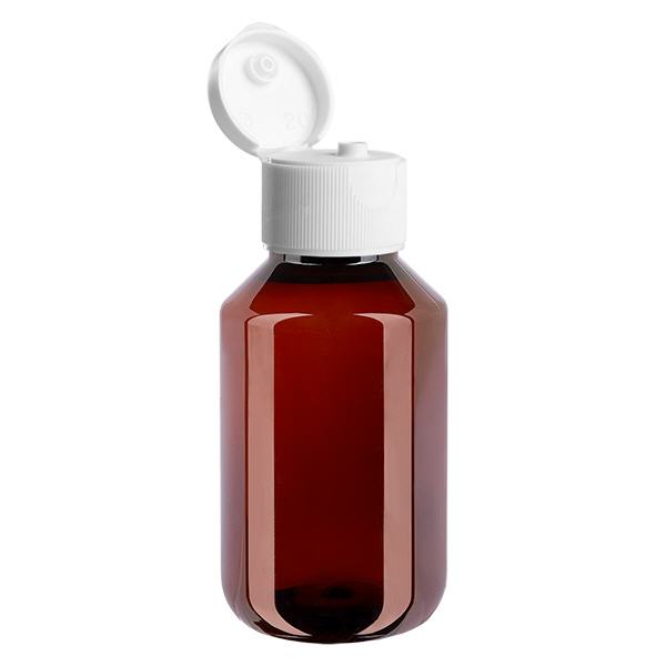 Frasco PET 100ml com tampa flip-top branca Frasco PET 100ml com tampa flip-top branca