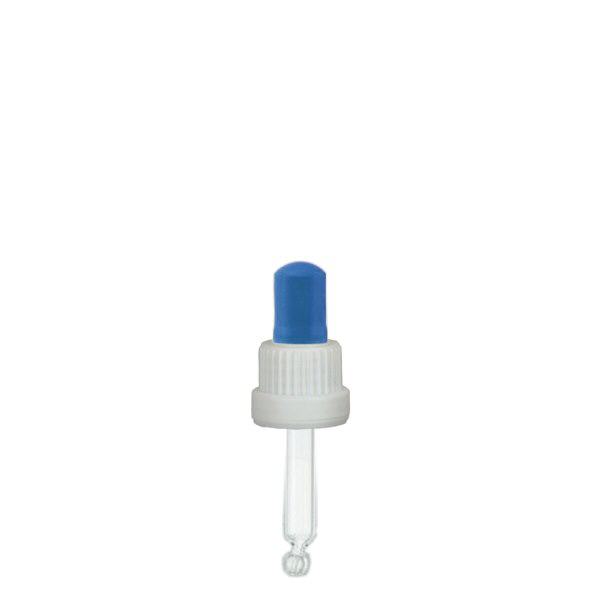Pipeta conta-gotas de vidro branco/azul 18mm PL44 standard
