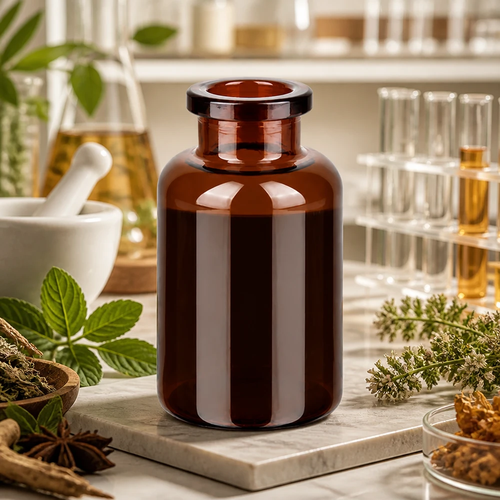 Frasco de injeção de vidro âmbar 20ml Lichtgeschützte Injektionsflasche 20ml Braunglas in naturmedizinischer Forschungsumgebung