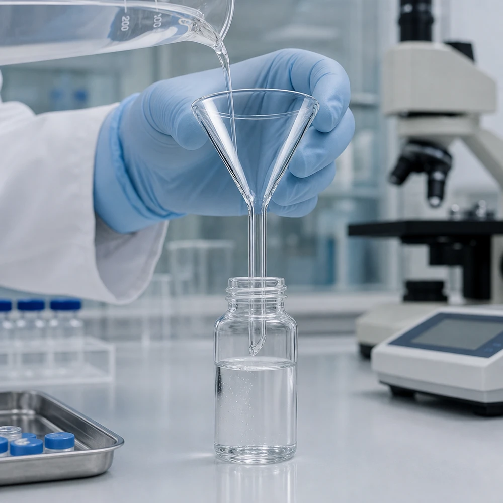 Funil ø45mm borosilicato ângulo 60 estilo curto Funil de laboratório preciso com ângulo de 60 graus, fabricado em vidro borossilicato resistente a produtos químicos