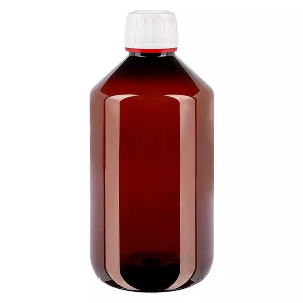 Frasco PET 500ml com tampa inviolável branca, com nervuras finas Frasco PET 500ml com tampa inviolável branca, com nervuras finas