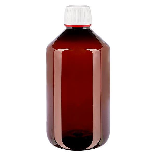 Frasco PET 500ml com tampa inviolável branca, com nervuras finas Frasco PET 500ml com tampa inviolável branca, com nervuras finas