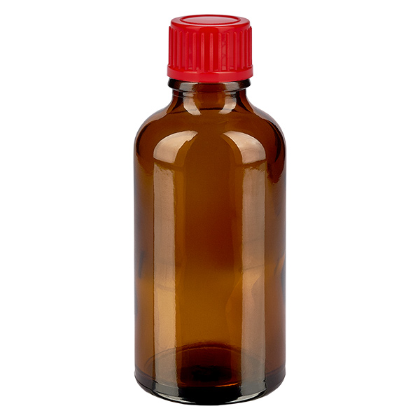 Frasco de 50 ml com tampa de rosca de 11 mm vermelha Standard BrownLine UT18/50