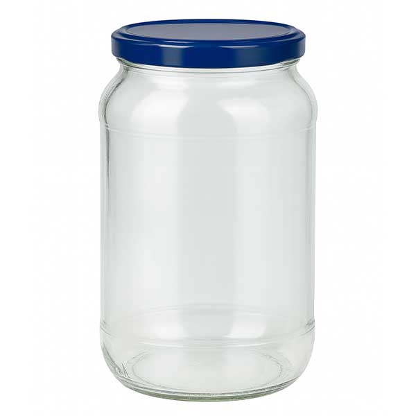 Frasco redondo de 1062 ml + tampa BasicSeal azul UNiTWIST