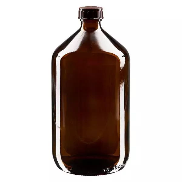 Frasco para medicamentos de 1000ml castanho, com tampa castanha ApoGlas Frasco para medicamentos de 1000ml castanho, com tampa castanha ApoGlas