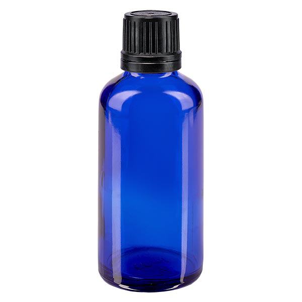 Frasco de farmácia azul 50ml tampa de rosca preta anel de vazamento fecho inviolável Frasco de farmácia azul 50ml tampa de rosca preta anel de vazamento fecho inviolável