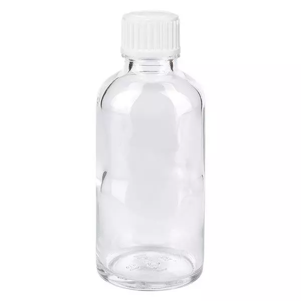 Frasco de farmácia transparente 50ml tampa conta-gotas branco 0.8mm standard Frasco de farmácia transparente 50ml tampa conta-gotas branco 0.8mm standard