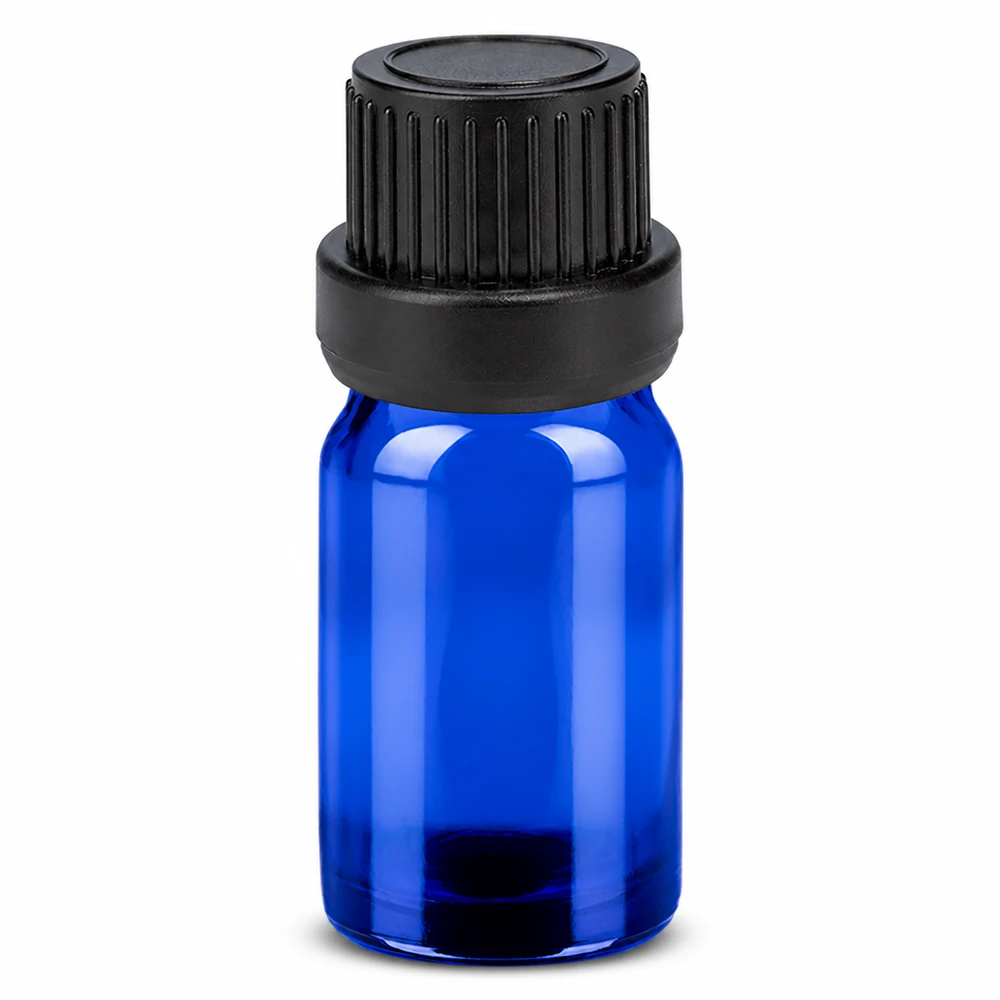 Frasco de 5 ml com tampa de rosca de 11 mm preta inviolável BlueLine UT18/5 Frasco de vidro azul de 5 ml com tampa de rosca preta 11 mm SV OV BlueLine UT18/5