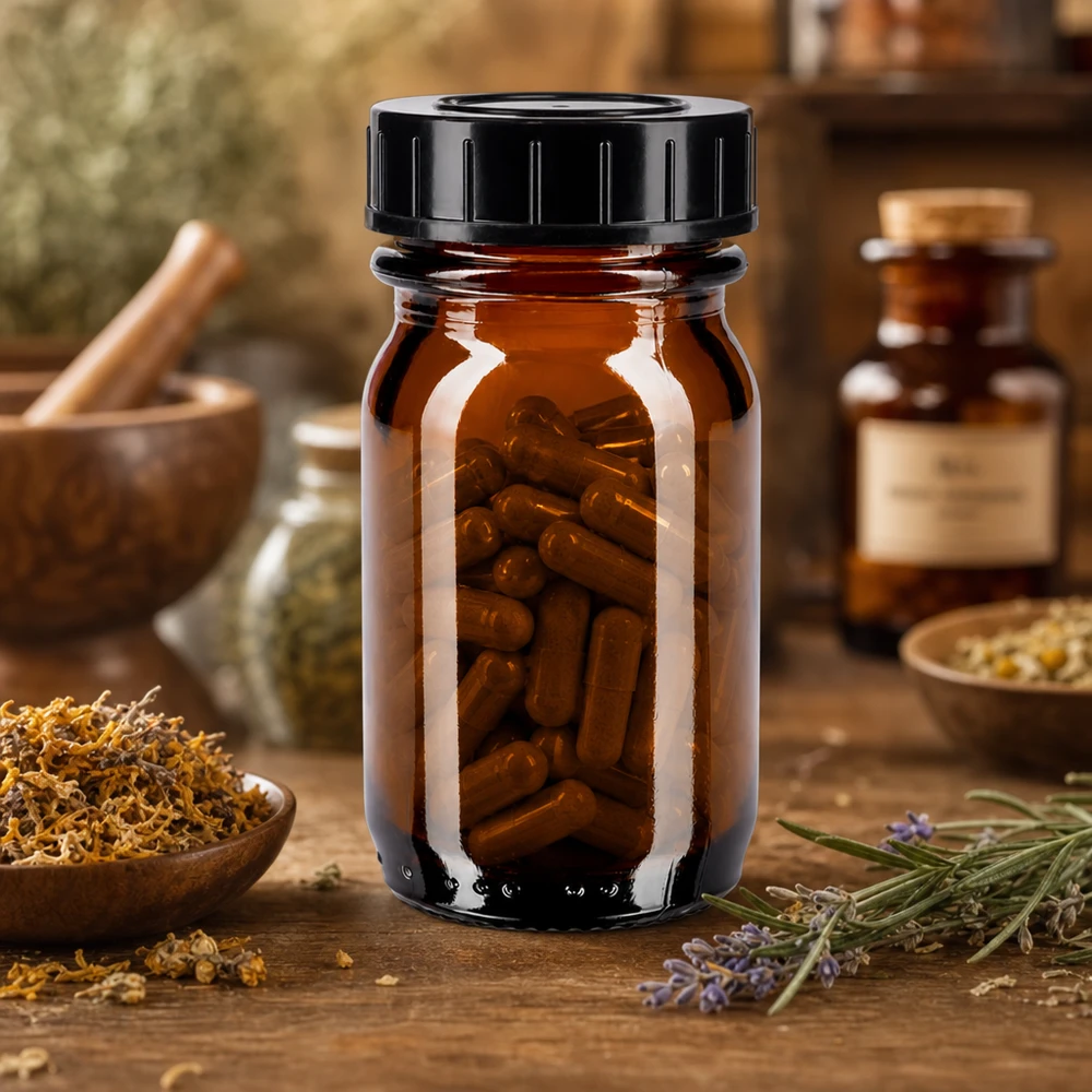 Frasco de farmácia de 30 ml em vidro âmbar com proteção UV e tampa de rosca prática
