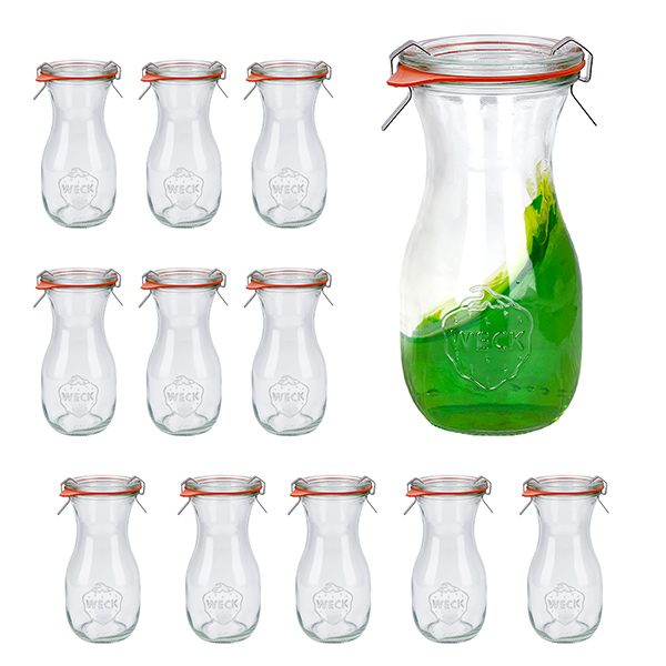 Conjunto de 12 frascos Weck de 290ml de garrafa de sumo com 12 tampas de vidro, 1 Conjunto de 12 frascos Weck de 290ml de garrafa de sumo com 12 tampas de vidro, 1